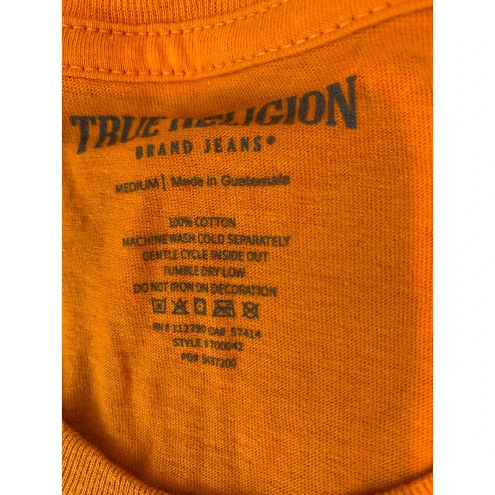True‎ Religion Mens Orange Buddha Guitar Graphic T Shirt Medium Style 700042